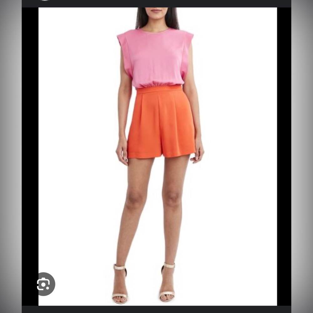 BCBGMaxazria Pink and Orange Romper with Pockets